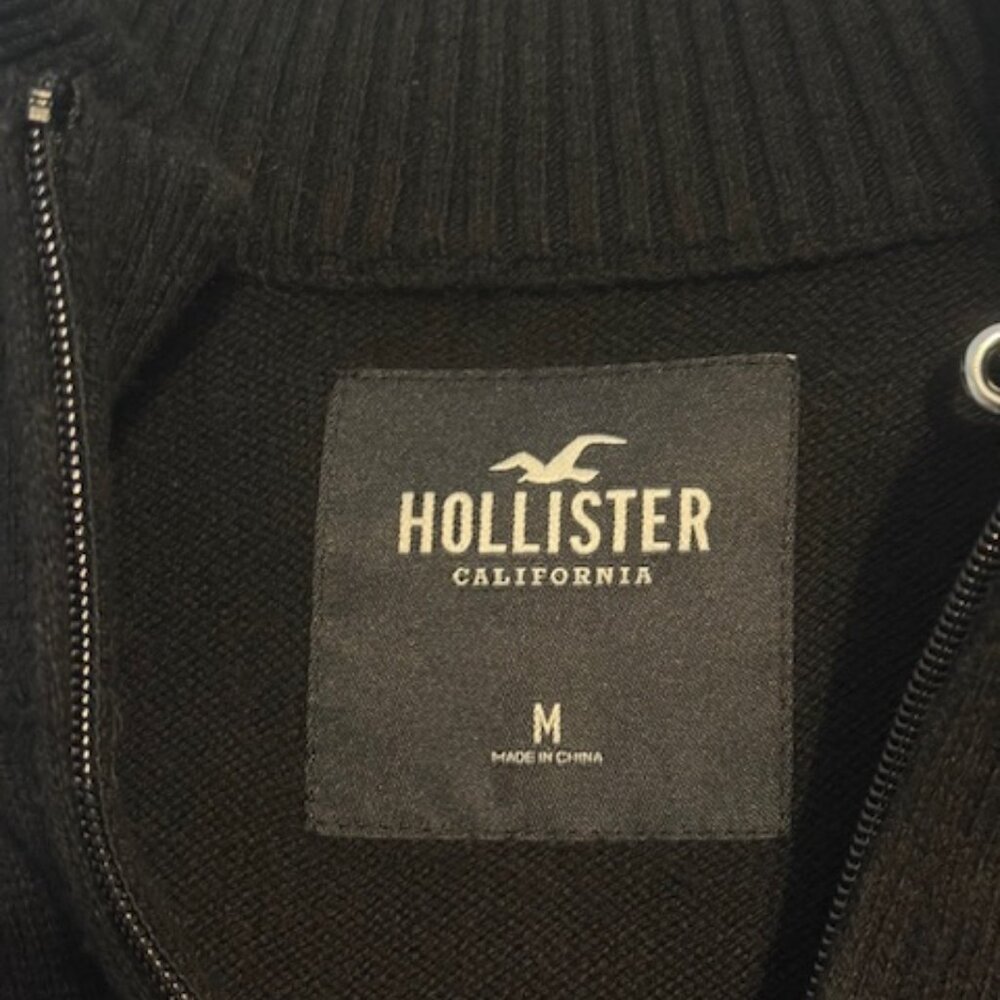 Hollister Black Quarter Zip Pullover Sweater Mock Neck Ribbed Knit Medium - Picture 9 of 9